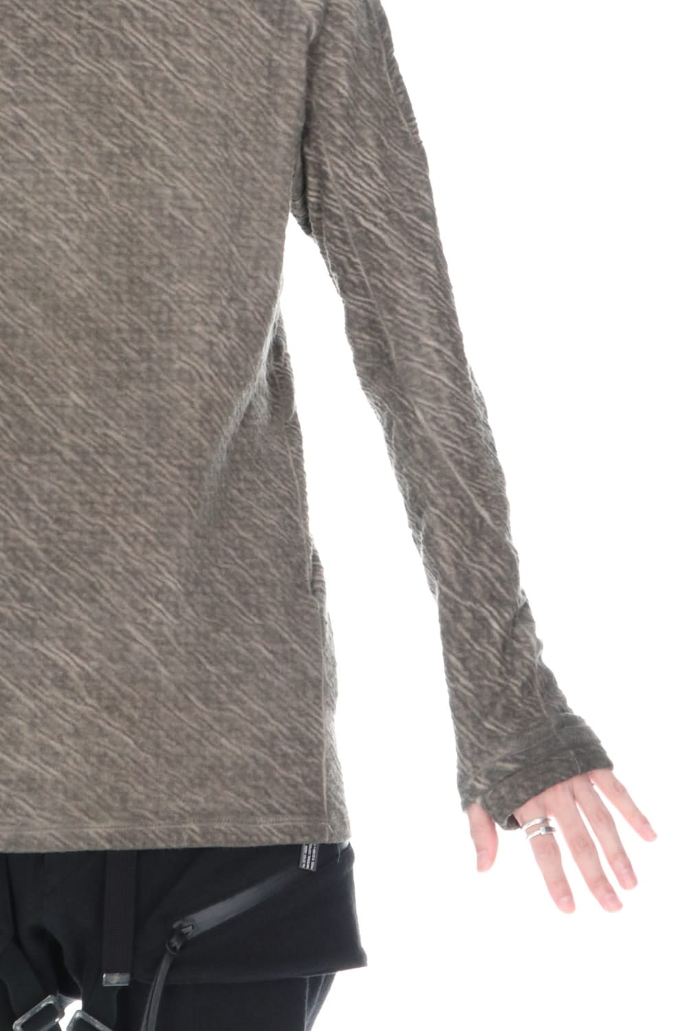 Dual layered Cotton Wool jersey High neck Long sleeve T-shirt Wood Gray