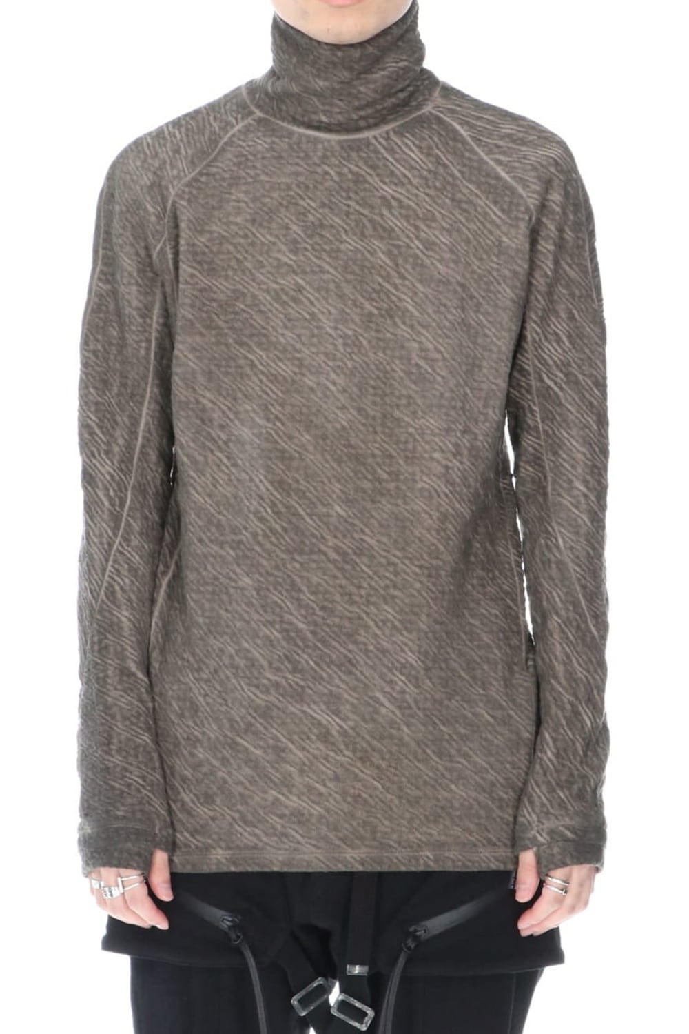 Dual layered Cotton Wool jersey High neck Long sleeve T-shirt Wood Gray