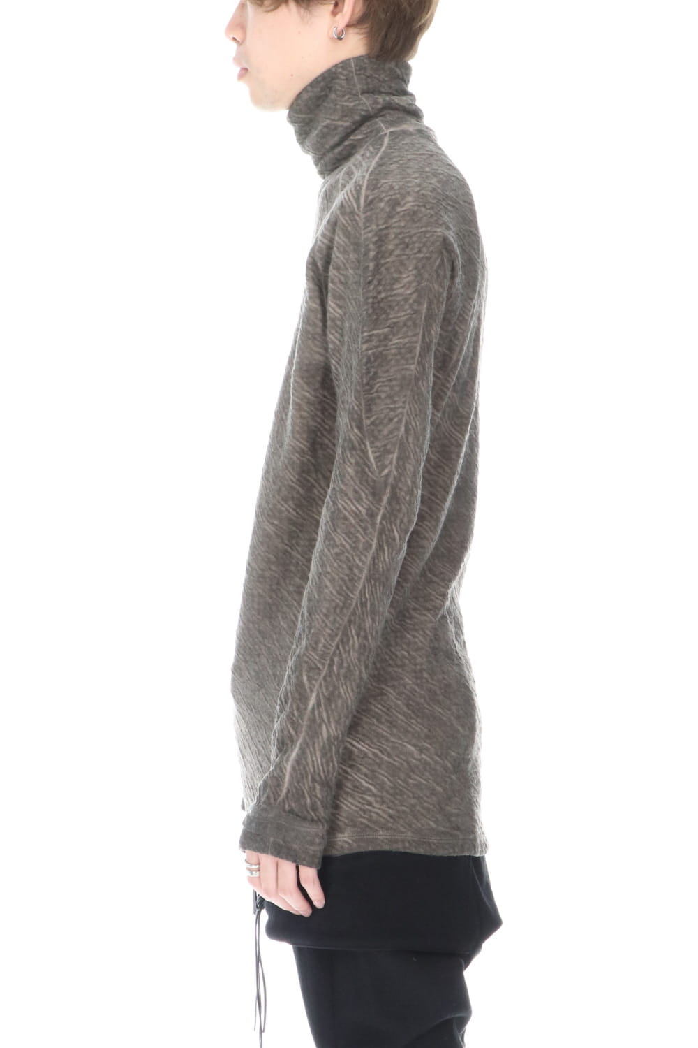 Dual layered Cotton Wool jersey High neck Long sleeve T-shirt Wood Gray