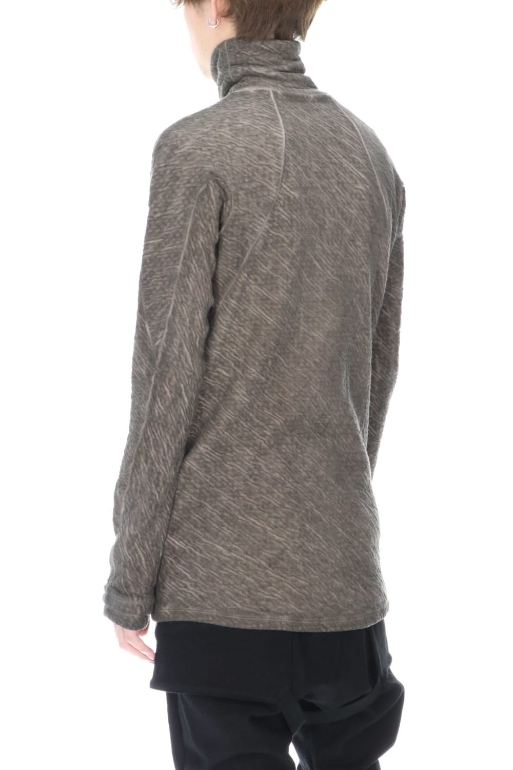 Dual layered Cotton Wool jersey High neck Long sleeve T-shirt Wood Gray