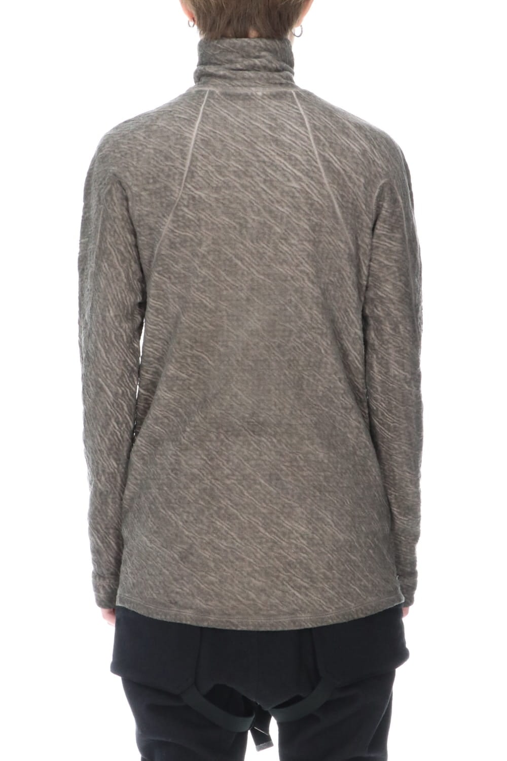 Dual layered Cotton Wool jersey High neck Long sleeve T-shirt Wood Gray
