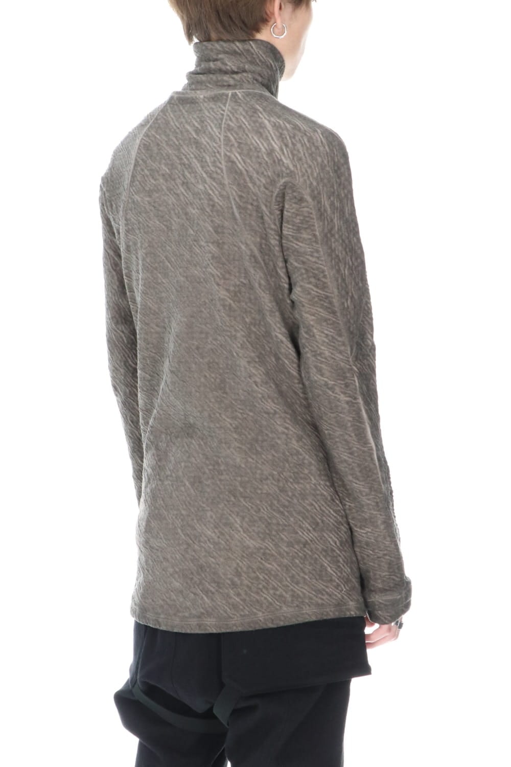 Dual layered Cotton Wool jersey High neck Long sleeve T-shirt Wood Gray