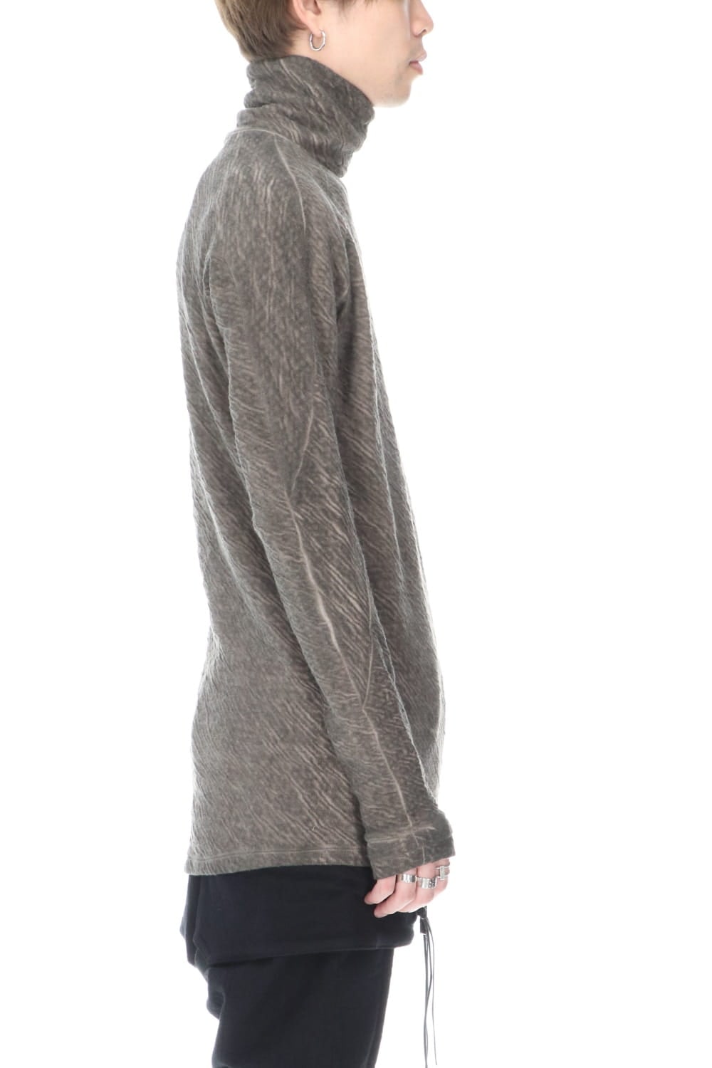 Dual layered Cotton Wool jersey High neck Long sleeve T-shirt Wood Gray