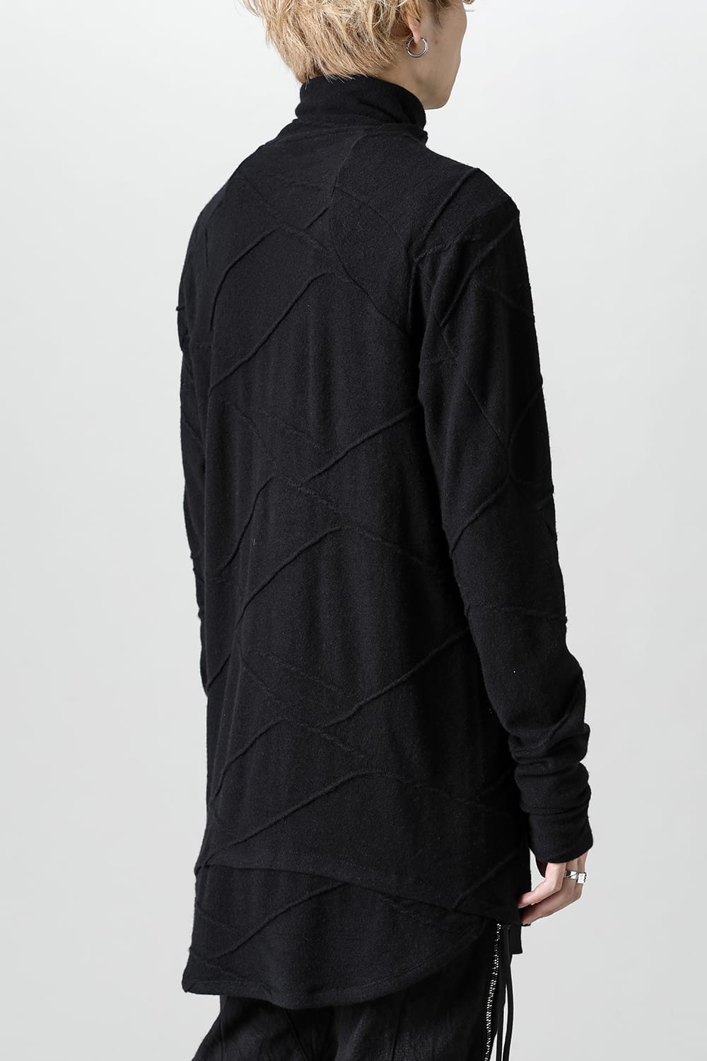 Cashmere x Wool Jacquard Knit Cross High-Neck Long Sleeve T-Shirt