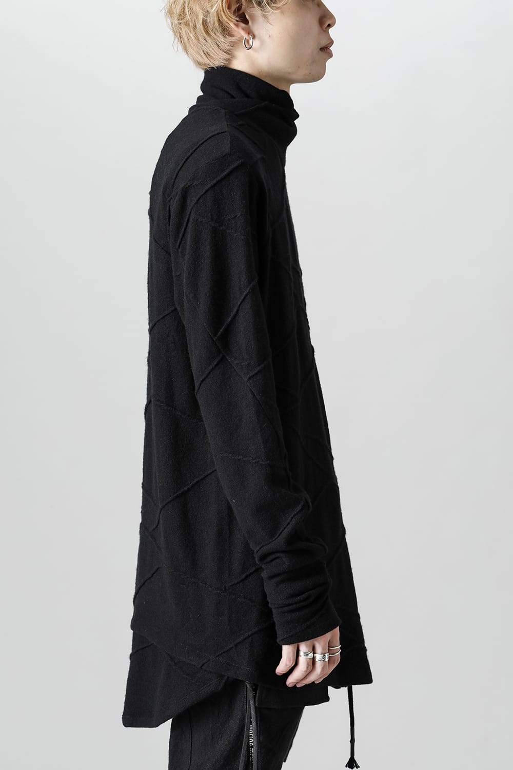 Cashmere x Wool Jacquard Knit Cross High-Neck Long Sleeve T-Shirt