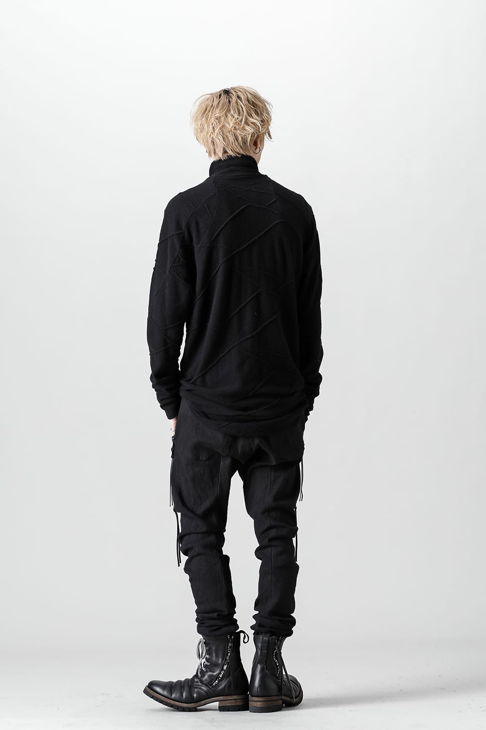 Cashmere x Wool Jacquard Knit Cross High-Neck Long Sleeve T-Shirt