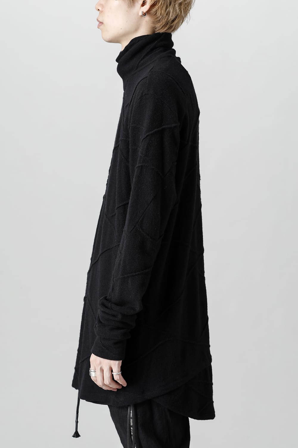 Cashmere x Wool Jacquard Knit Cross High-Neck Long Sleeve T-Shirt