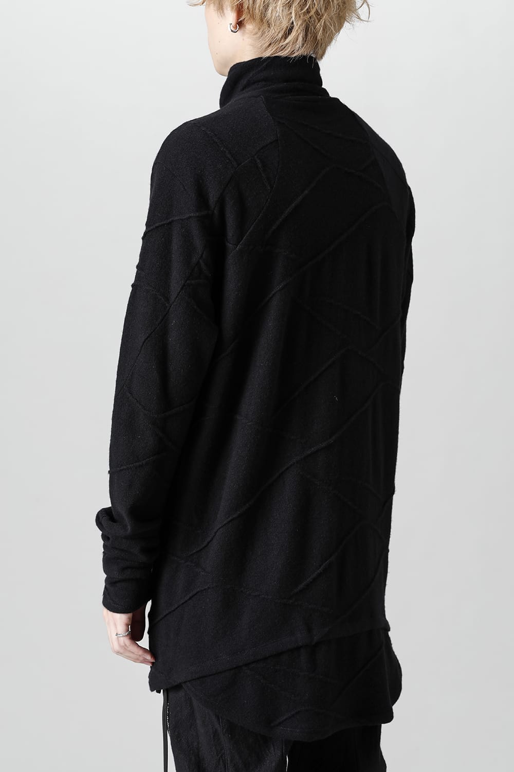 Cashmere x Wool Jacquard Knit Cross High-Neck Long Sleeve T-Shirt