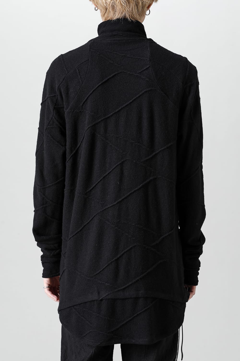 Cashmere x Wool Jacquard Knit Cross High-Neck Long Sleeve T-Shirt