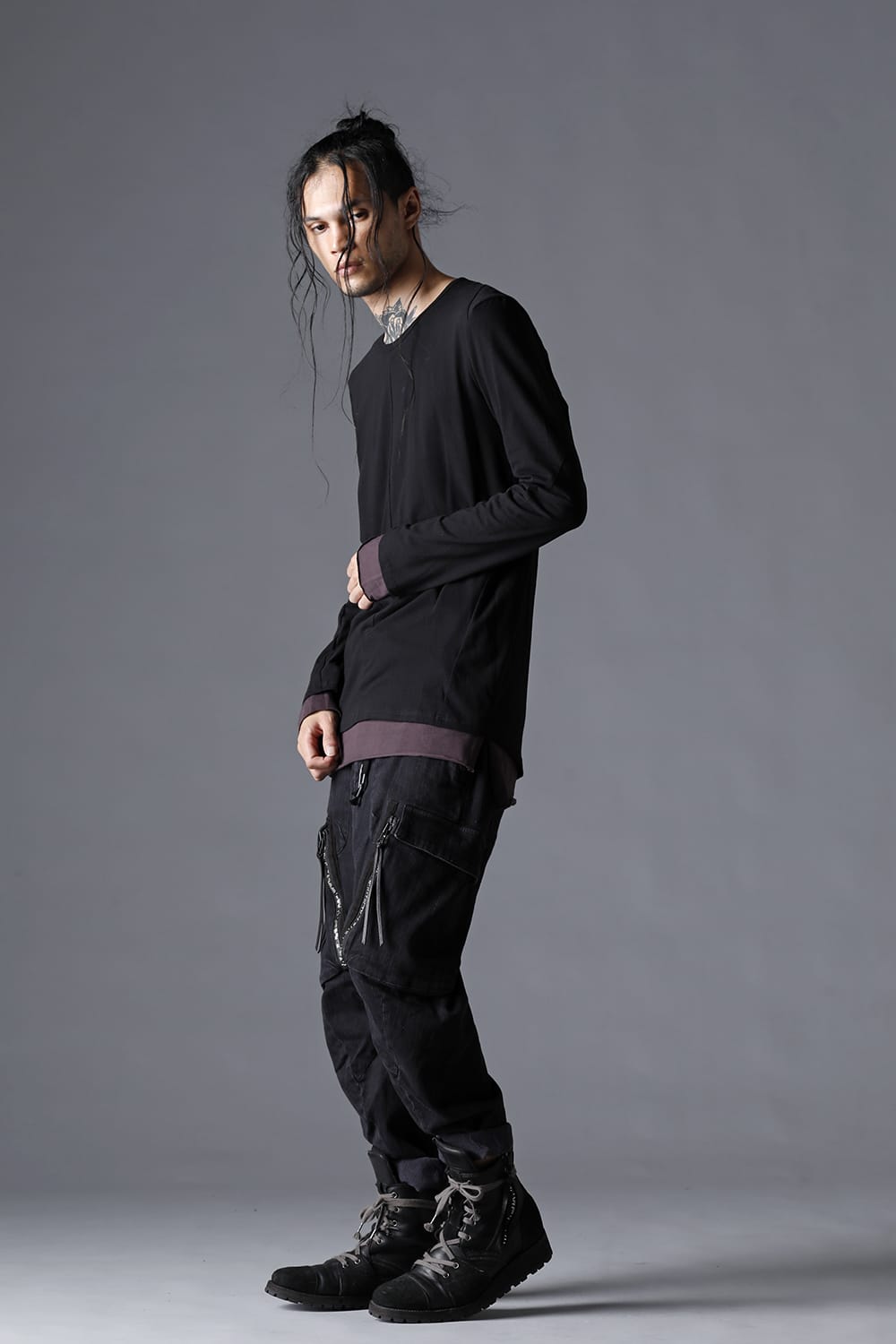 30/- Soft Cotton Jersey Layered Long Sleeve T-Shirt  Black