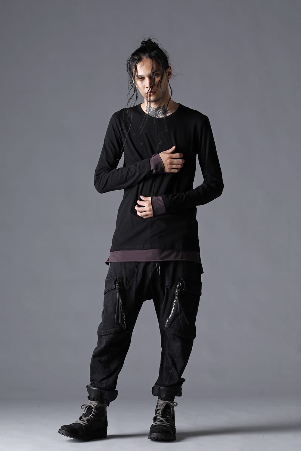 30/- Soft Cotton Jersey Layered Long Sleeve T-Shirt  Black