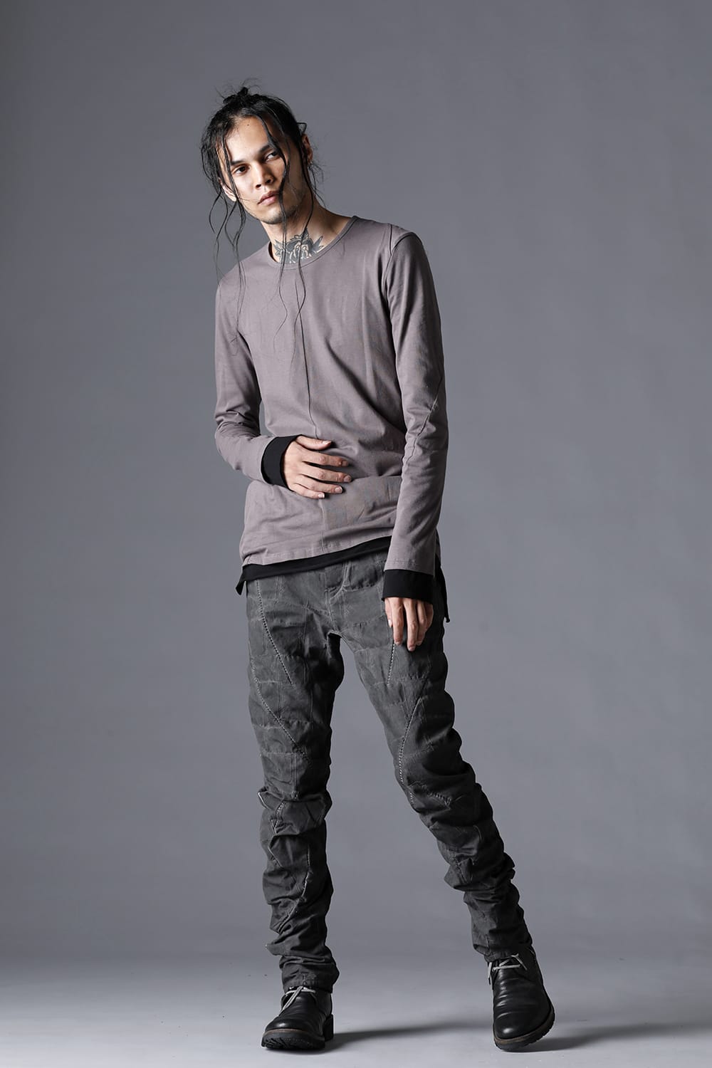 30/- Soft Cotton Jersey Layered Long Sleeve T-Shirt  Charcoal