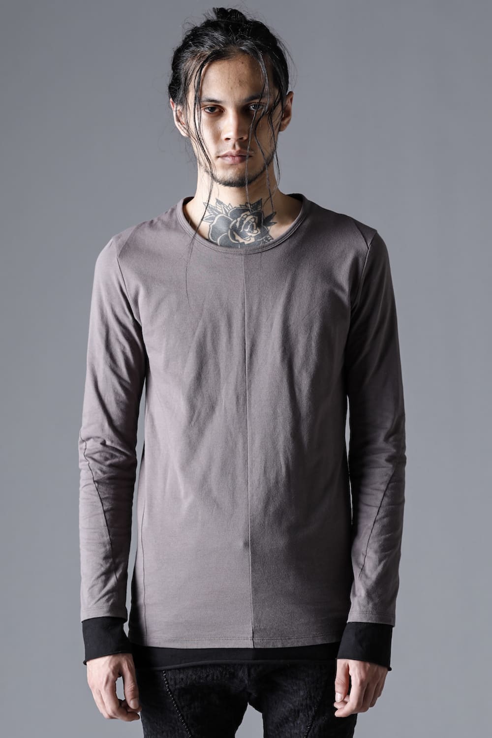 30/- Soft Cotton Jersey Layered Long Sleeve T-Shirt  Charcoal