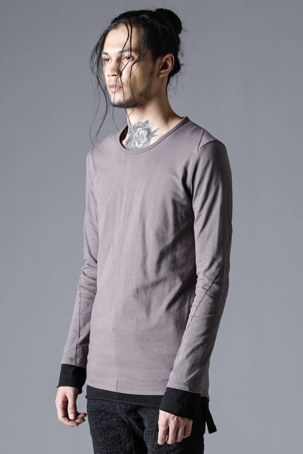 30/- Soft Cotton Jersey Layered Long Sleeve T-Shirt  Charcoal