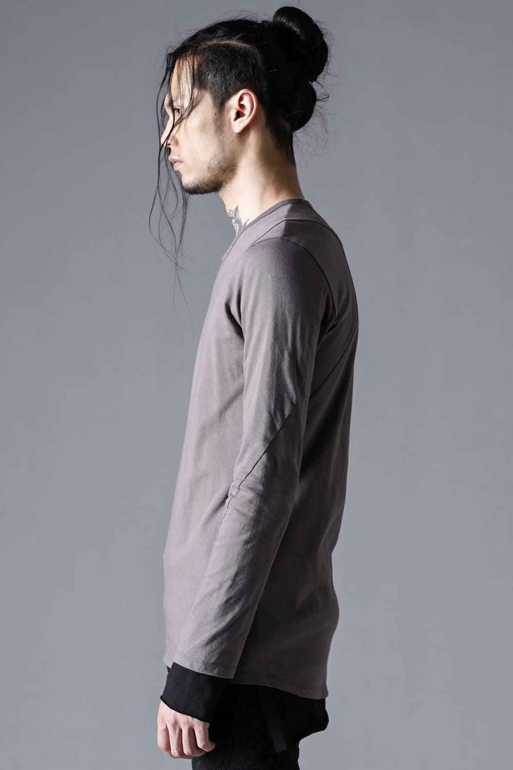 30/- Soft Cotton Jersey Layered Long Sleeve T-Shirt  Charcoal