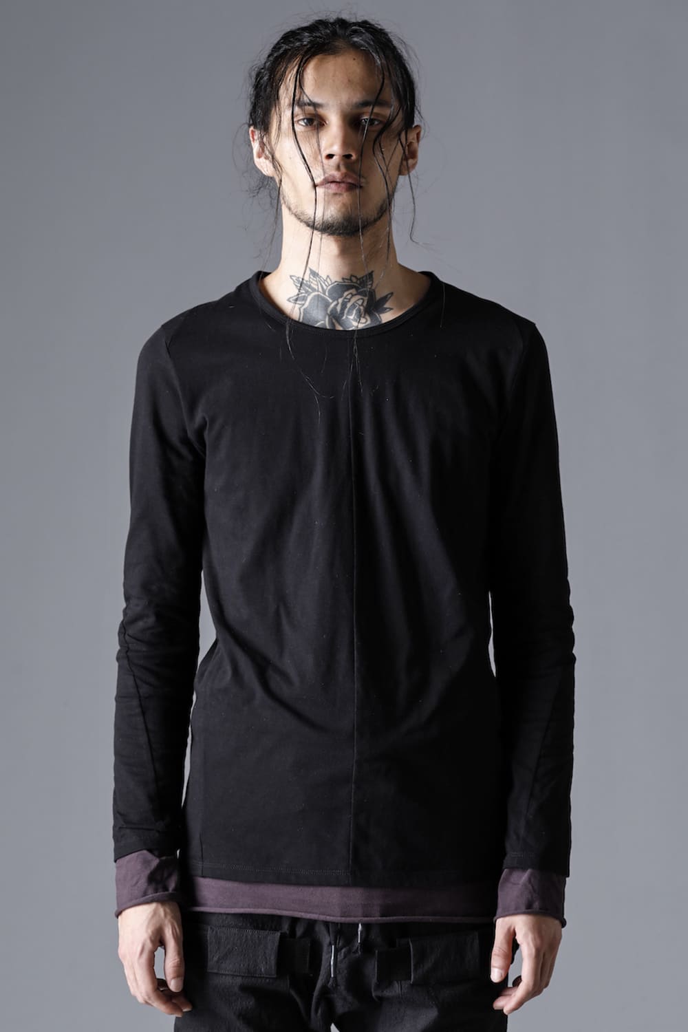 30/- Soft Cotton Jersey Layered Long Sleeve T-Shirt  Black