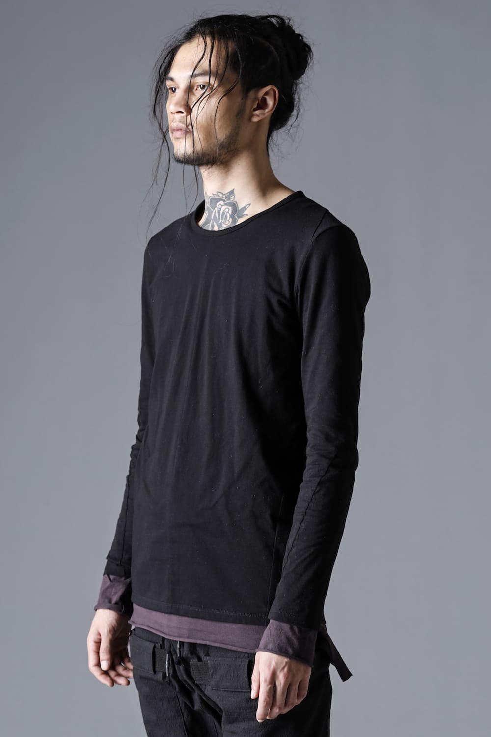 30/- Soft Cotton Jersey Layered Long Sleeve T-Shirt  Black