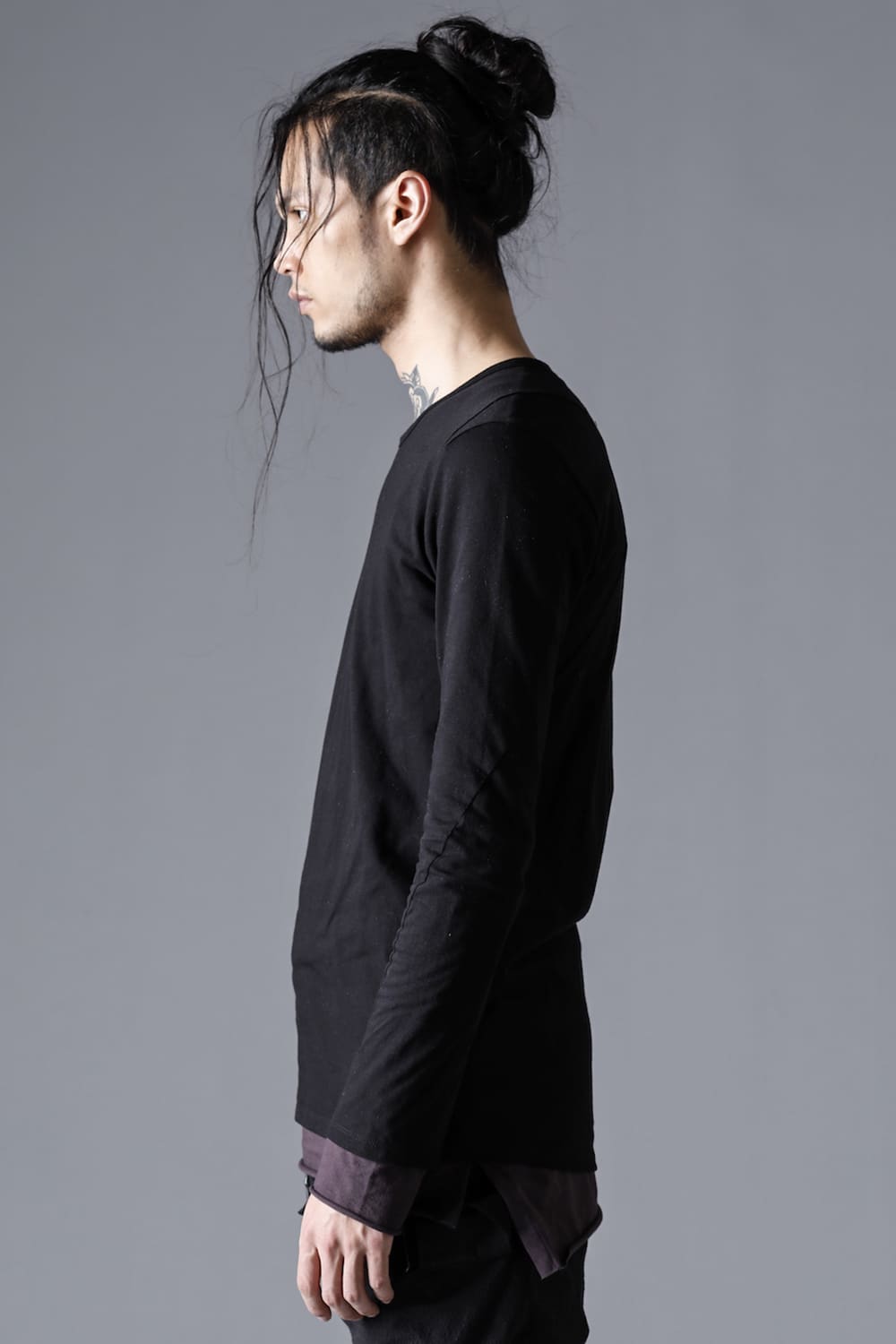 30/- Soft Cotton Jersey Layered Long Sleeve T-Shirt  Black