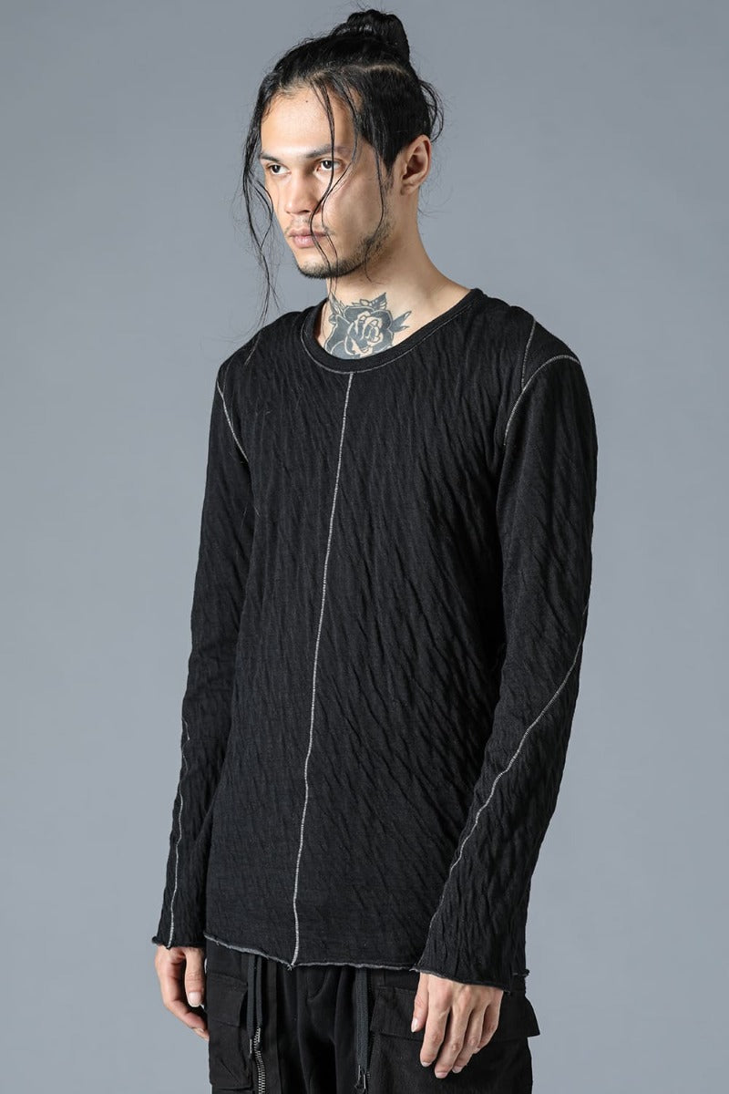 Wool x Cotton Double Face Long Sleeve T-Shirt Black