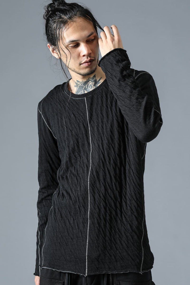 Wool x Cotton Double Face Long Sleeve T-Shirt Black