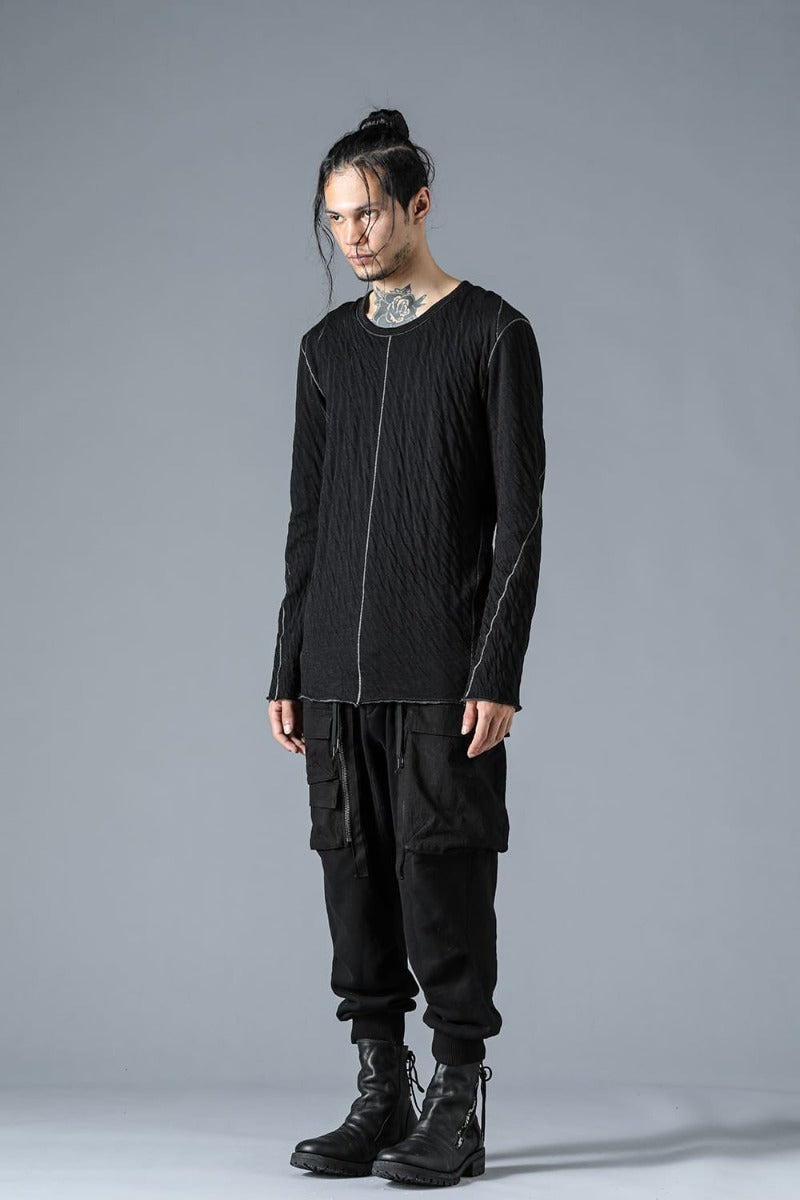 Wool x Cotton Double Face Long Sleeve T-Shirt Black