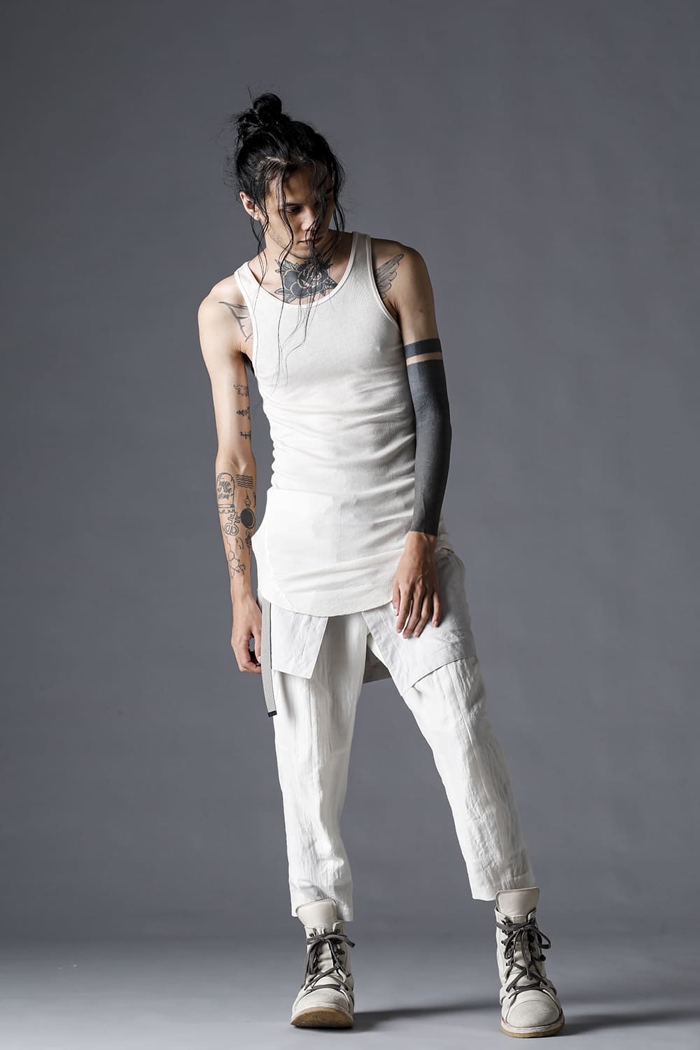 Cotton And Rayon Ribbed Tank Top Dusty White