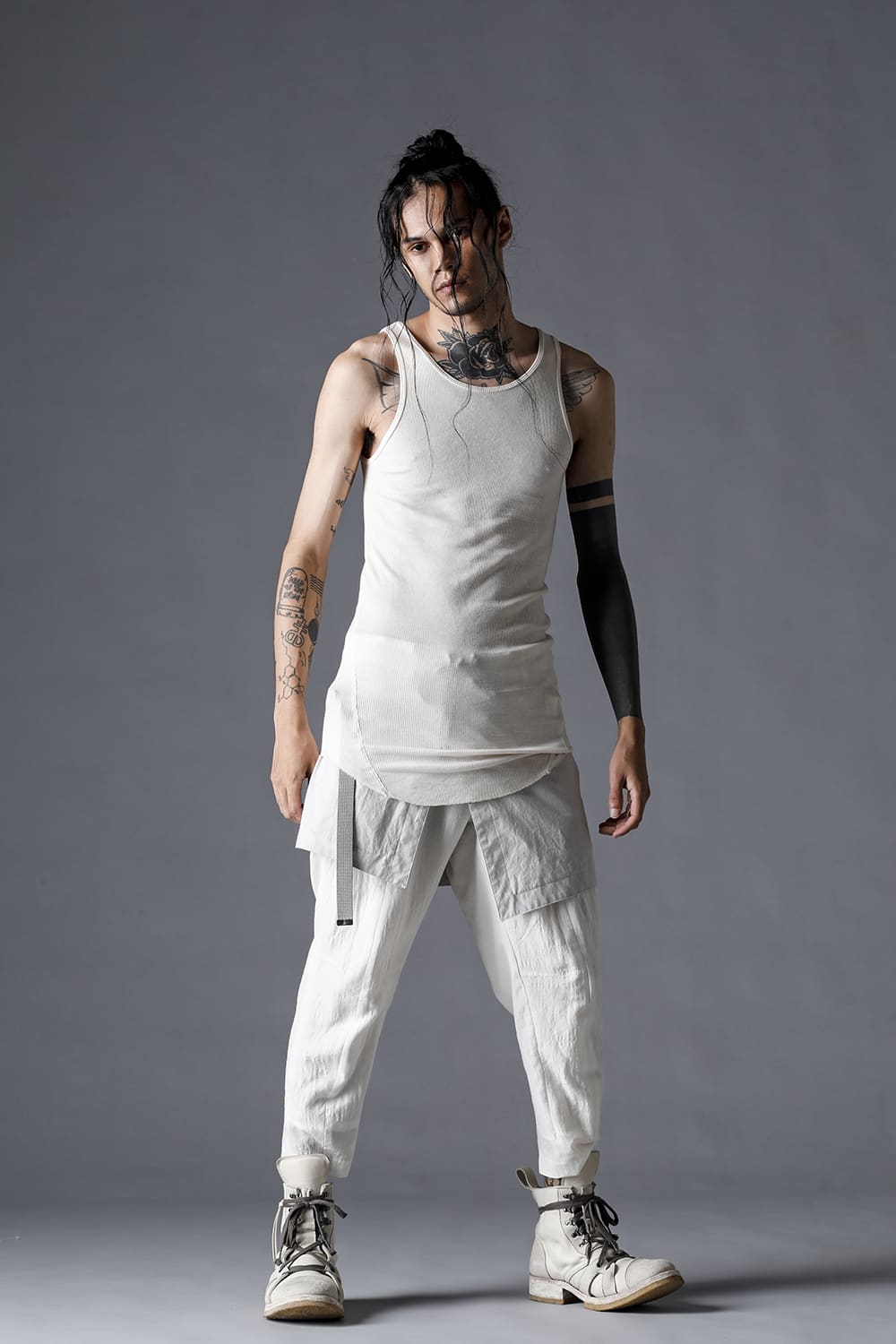 Cotton And Rayon Ribbed Tank Top Dusty White