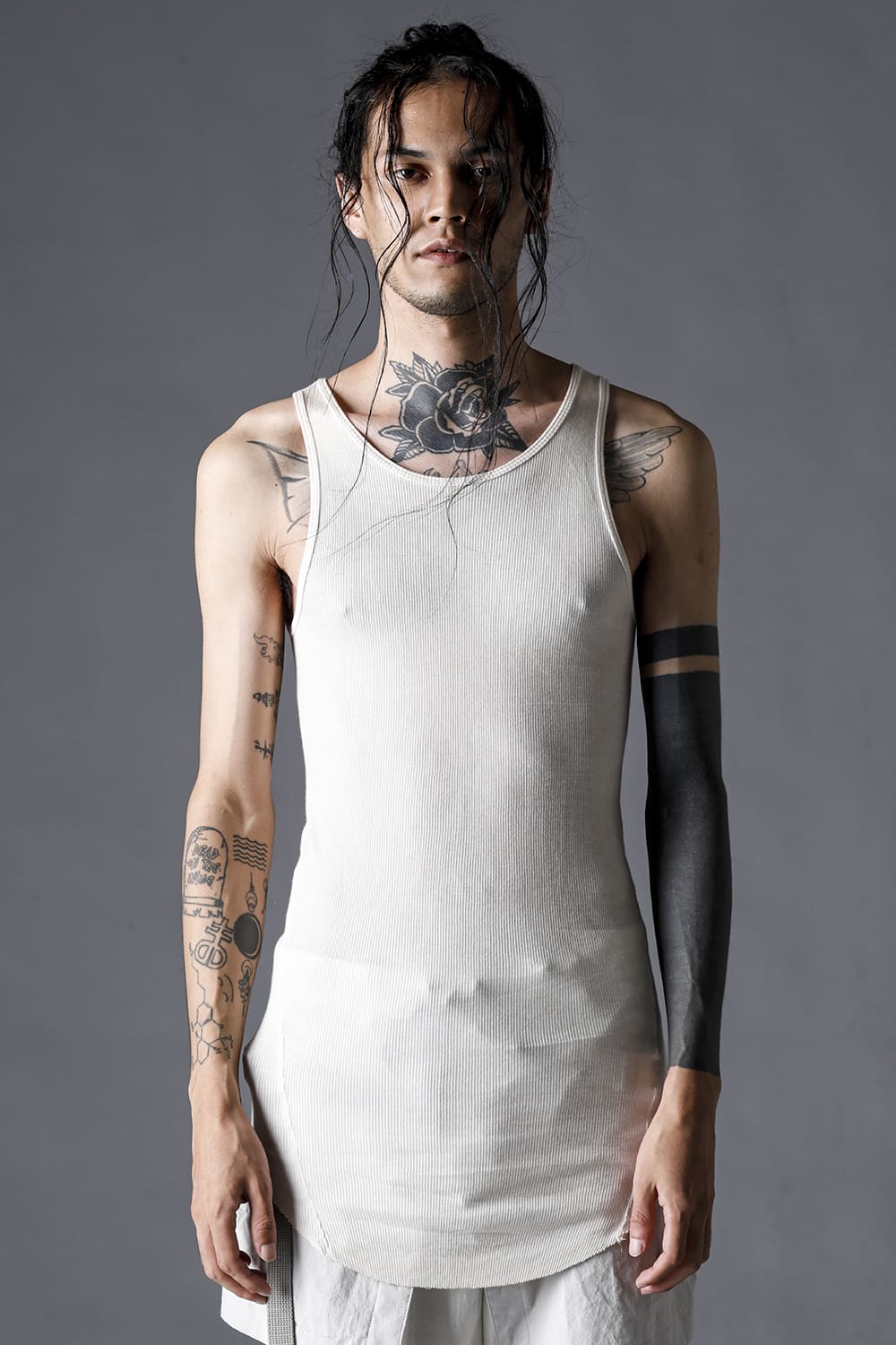 Cotton And Rayon Ribbed Tank Top Dusty White