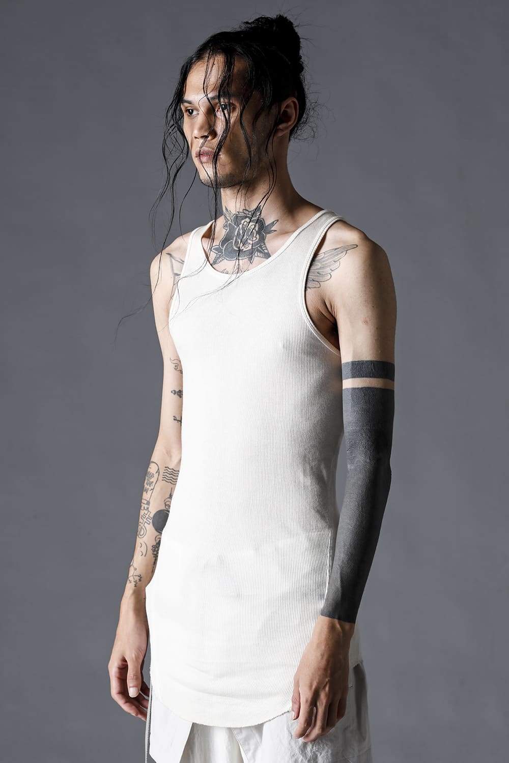 Cotton And Rayon Ribbed Tank Top Dusty White