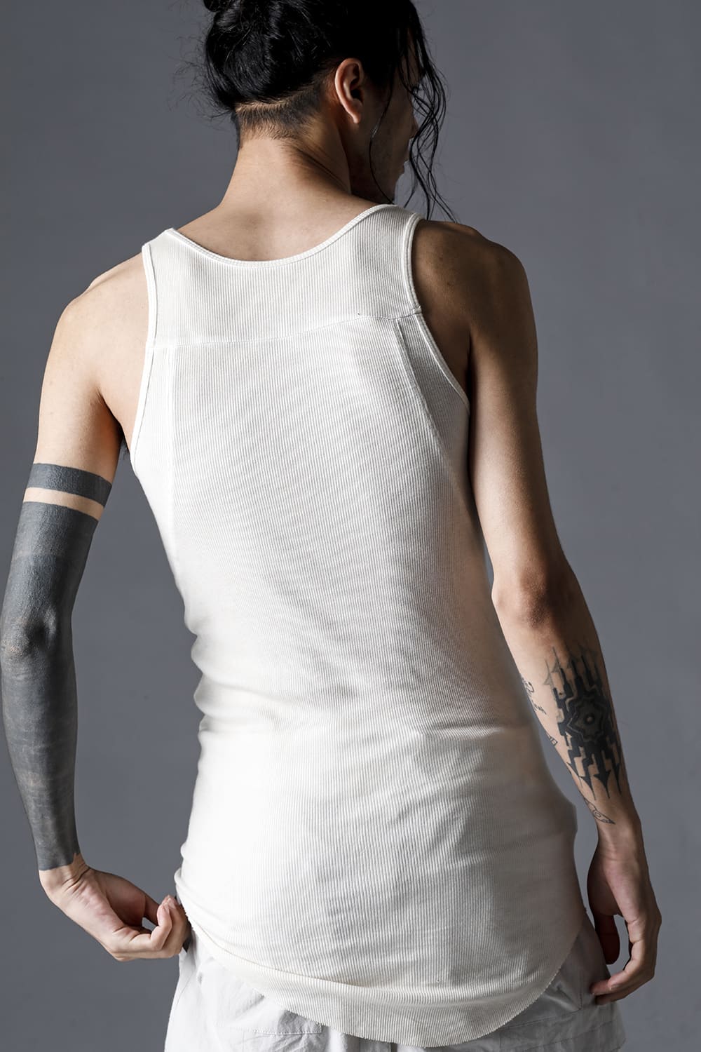 Cotton And Rayon Ribbed Tank Top Dusty White