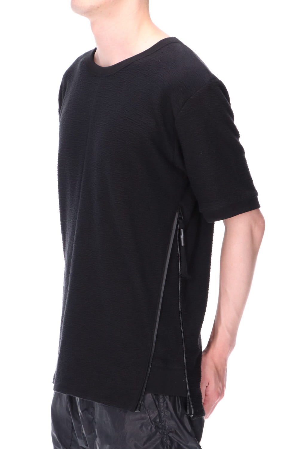 Cotton Inlaid Jersey Half Sleeve Sweater Charcoal