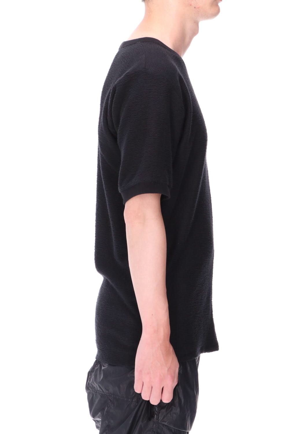 Cotton Inlaid Jersey Half Sleeve Sweater Charcoal