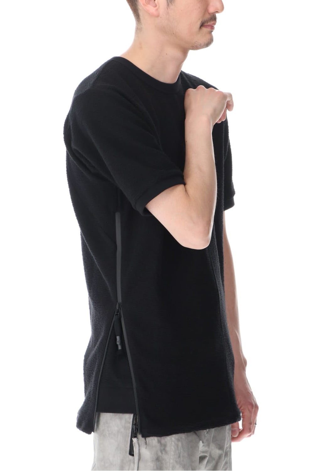 Cotton Inlaid Jersey Half Sleeve Sweater Black