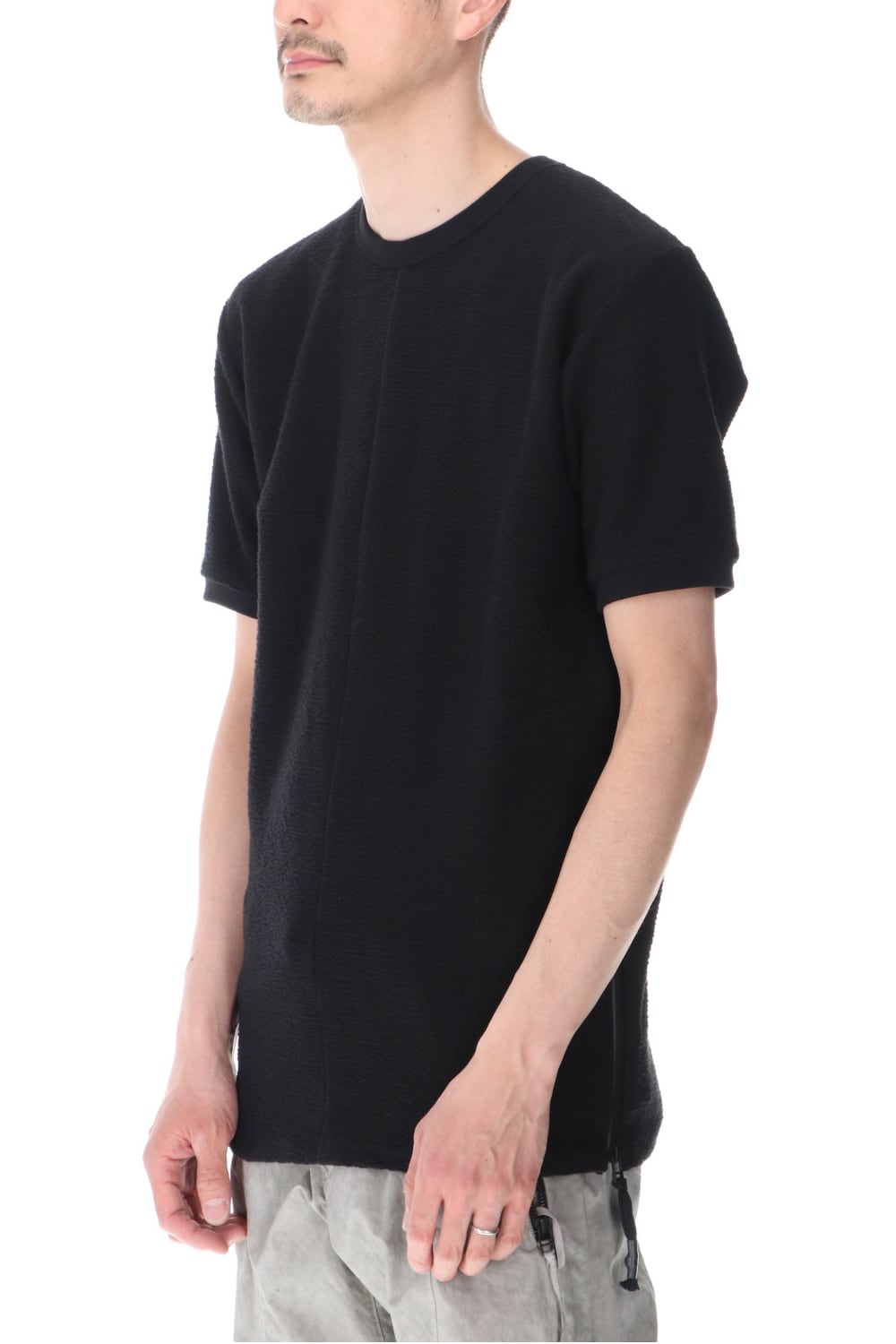 Cotton Inlaid Jersey Half Sleeve Sweater Black