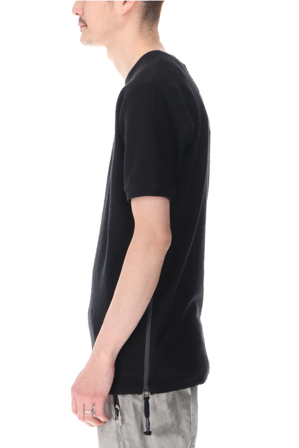 Cotton Inlaid Jersey Half Sleeve Sweater Black