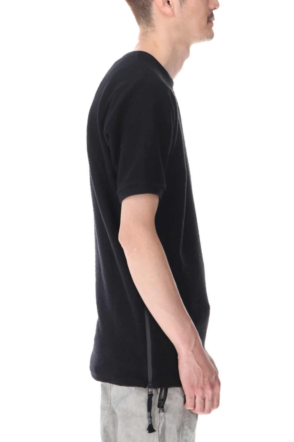 Cotton Inlaid Jersey Half Sleeve Sweater Black