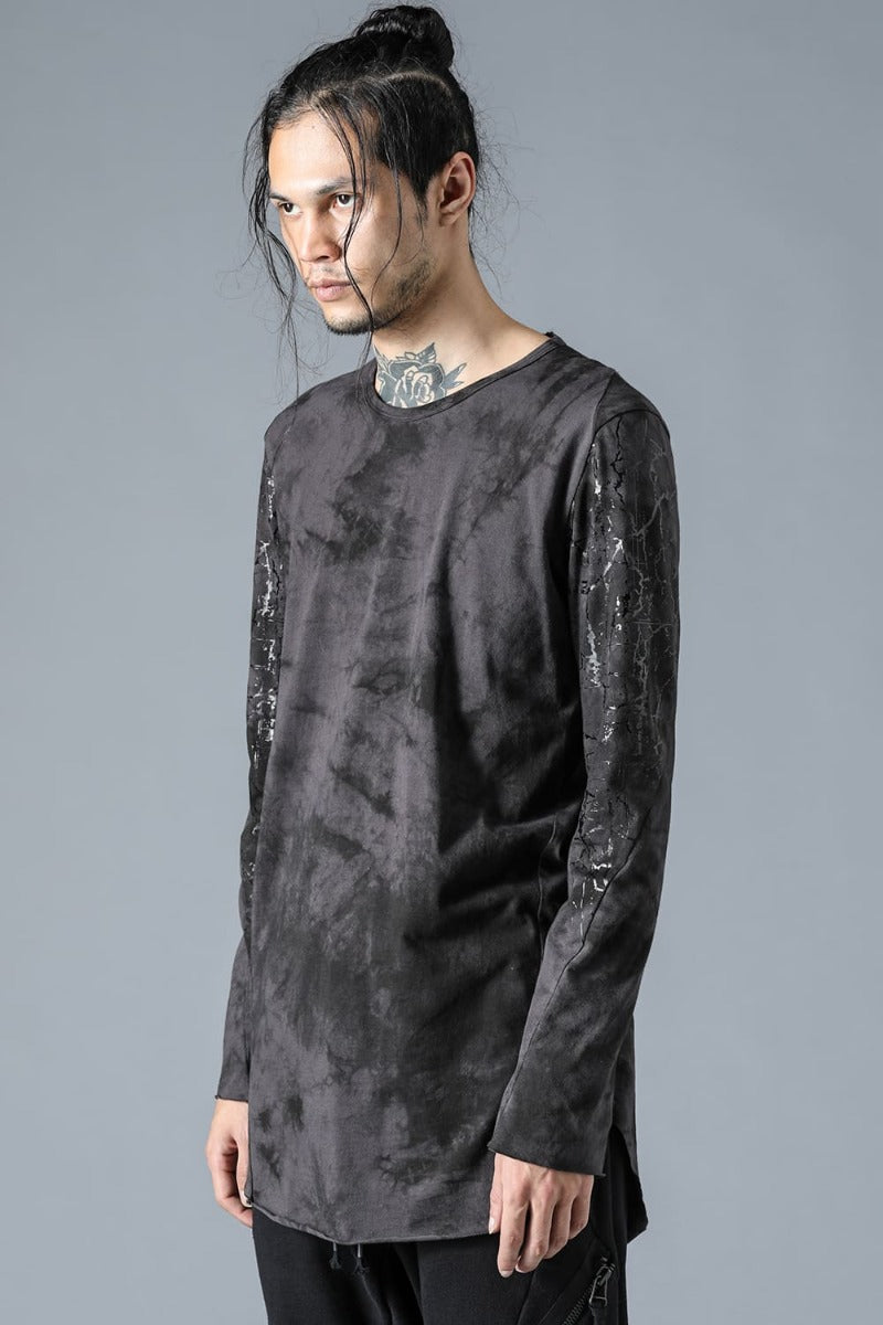 Uneven Dyed Sleeve Print Loge Cotton Jersey Long Sleeve T-Shirt