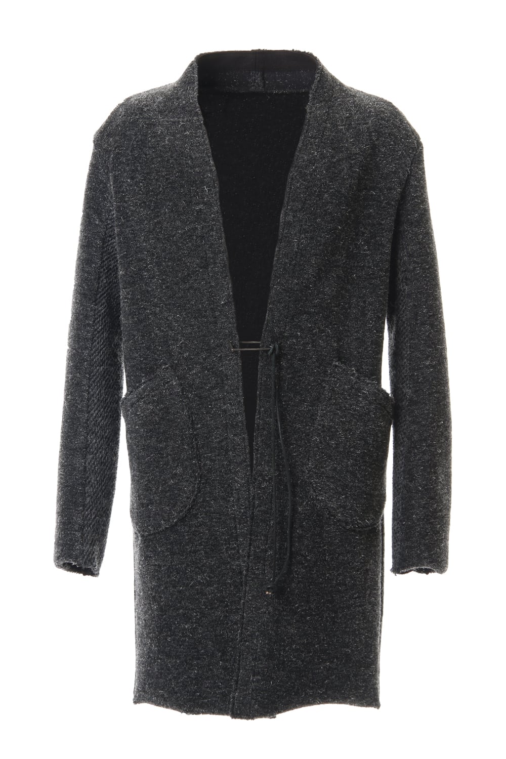 Kenpi wool Boa Long cardigan Black