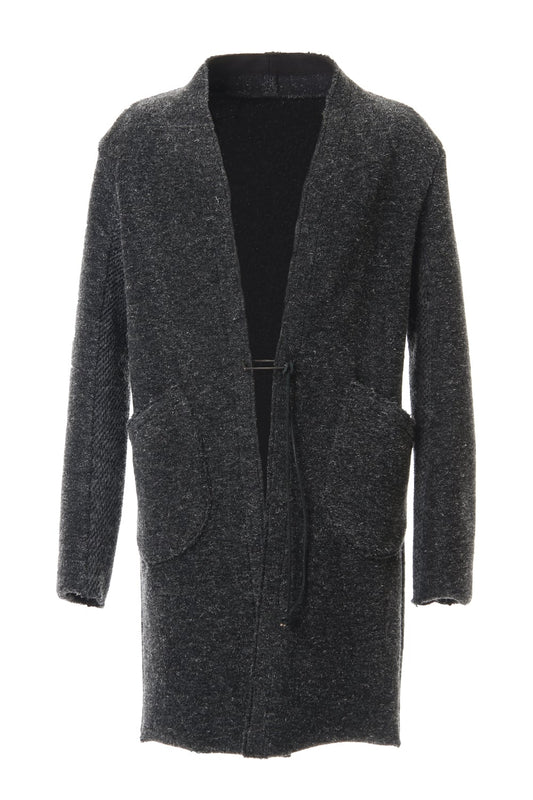 Kenpi wool Boa Long cardigan Black