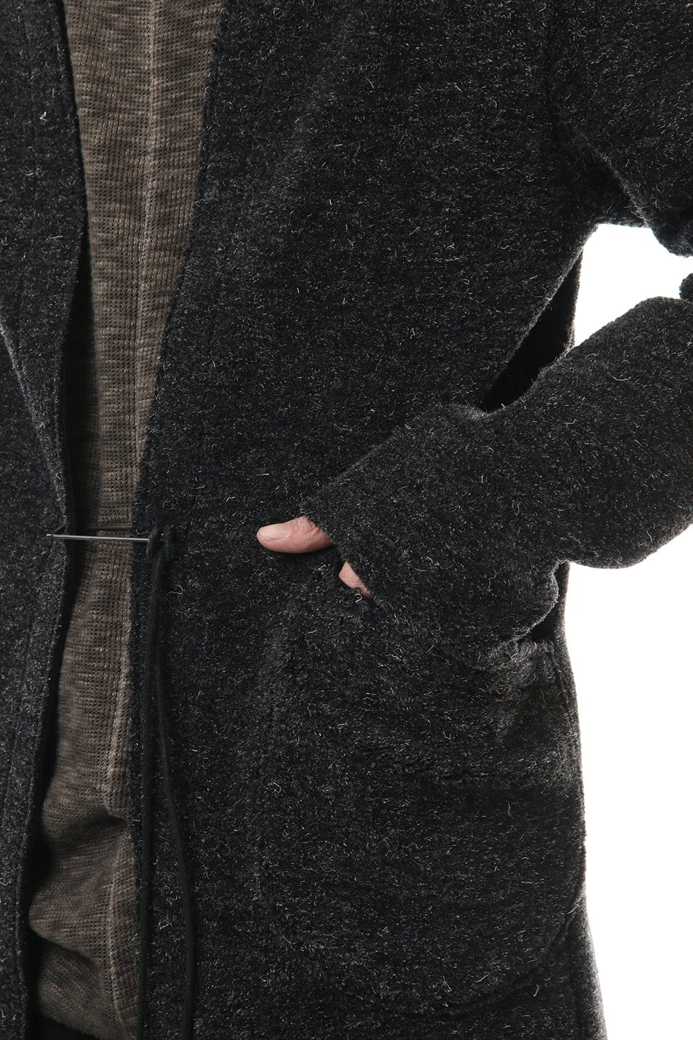 Kenpi wool Boa Long cardigan Black