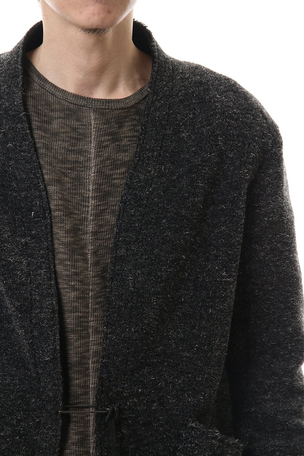 Kenpi wool Boa Long cardigan Black