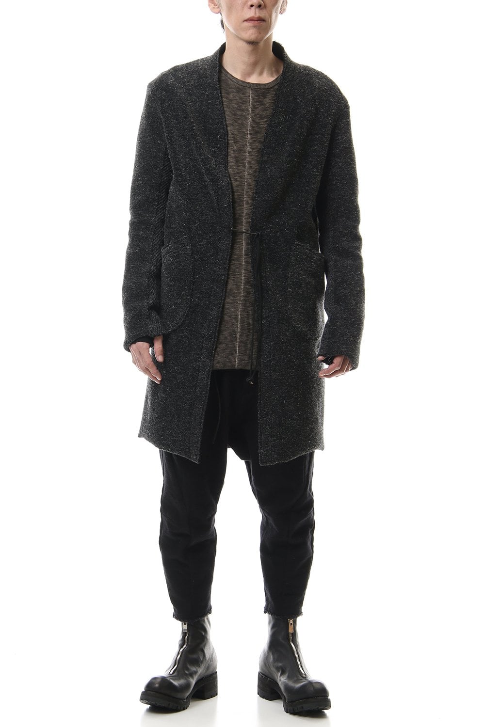 Kenpi wool Boa Long cardigan Black