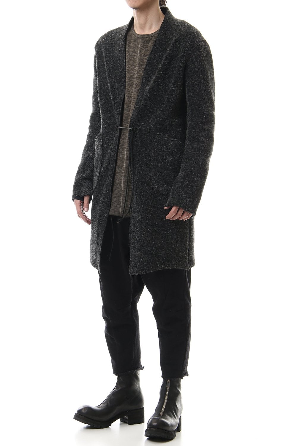 Kenpi wool Boa Long cardigan Black