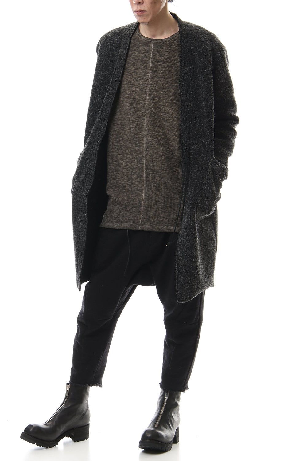 Kenpi wool Boa Long cardigan Black