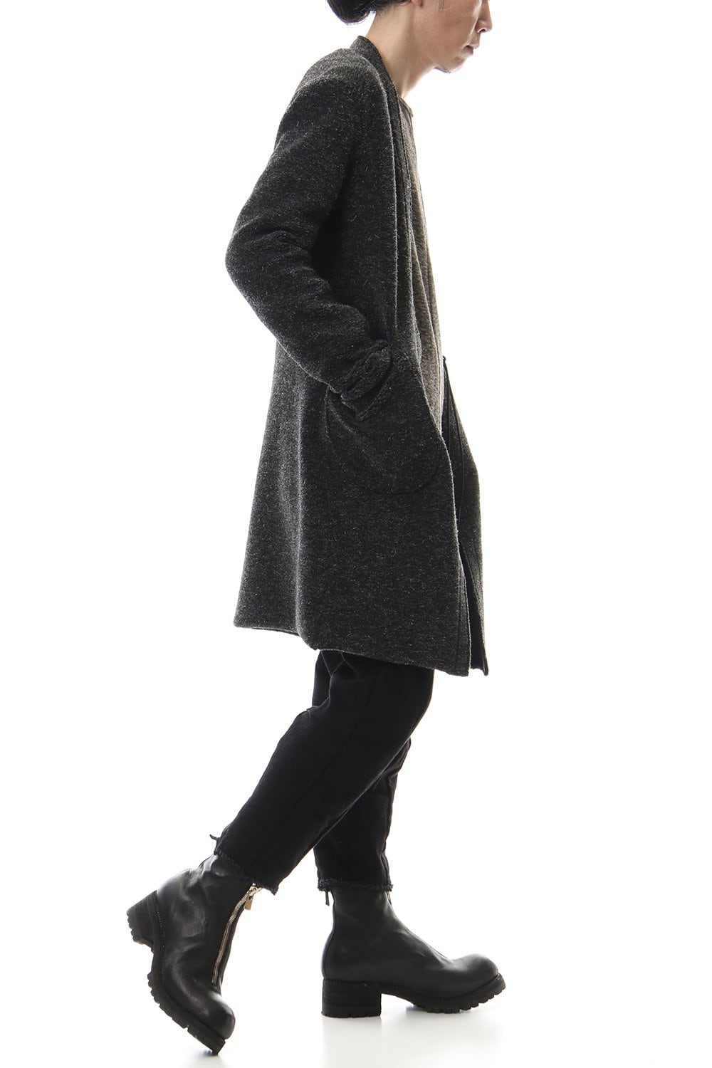 Kenpi wool Boa Long cardigan Black