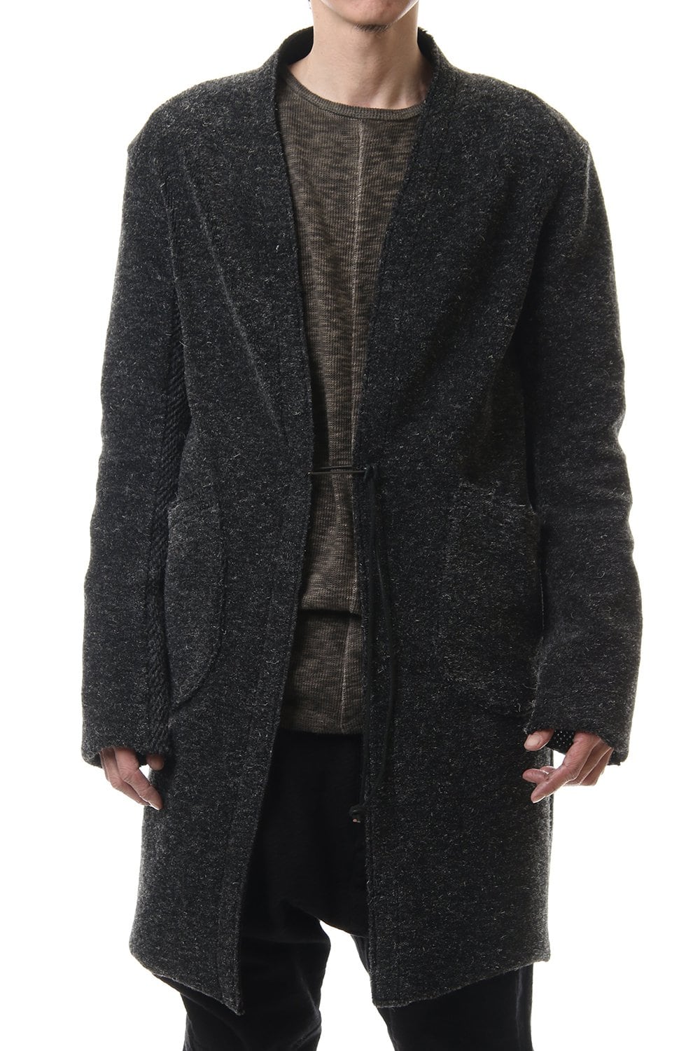 Kenpi wool Boa Long cardigan Khaki