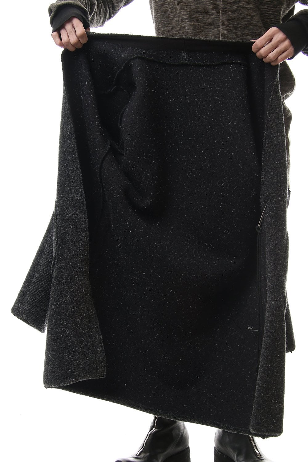 Kenpi wool Boa Long cardigan Black
