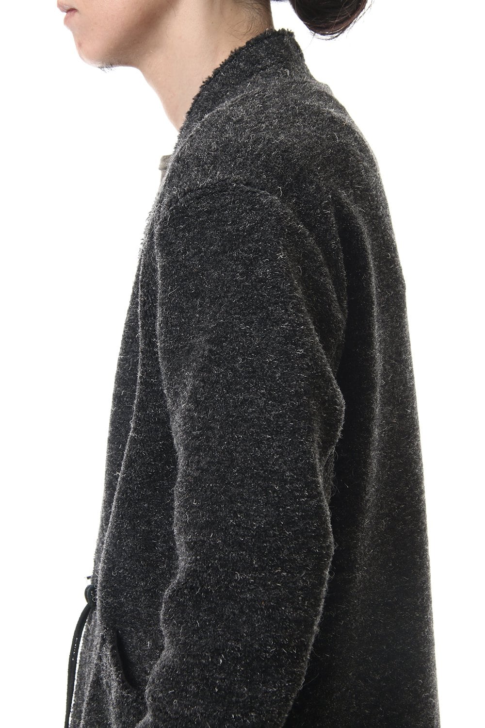 Kenpi wool Boa Long cardigan Black