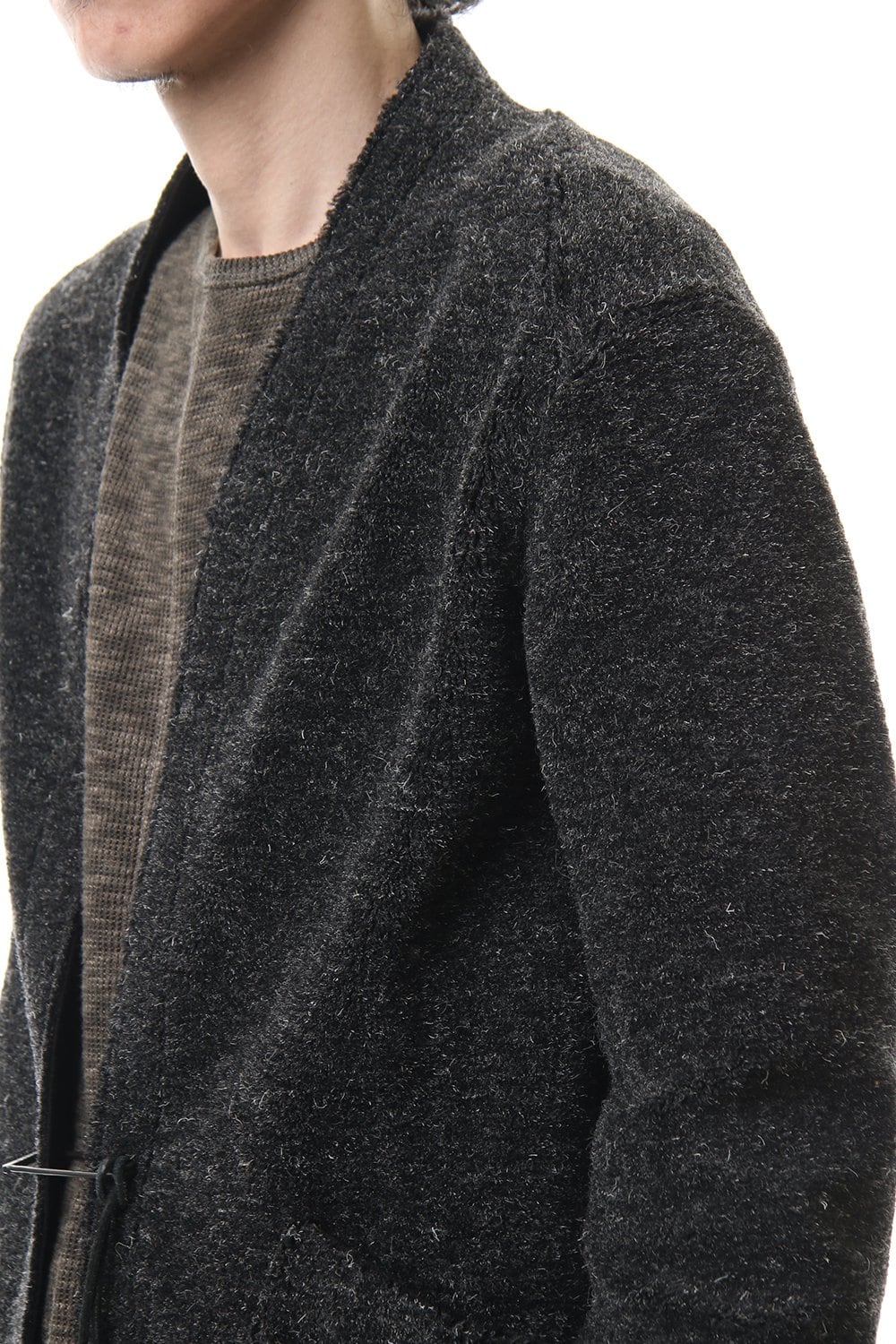 Kenpi wool Boa Long cardigan Black