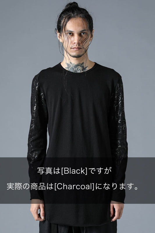 Sleeve Print Loge Cotton Jersey Long Sleeve T-Shirt Charcoal